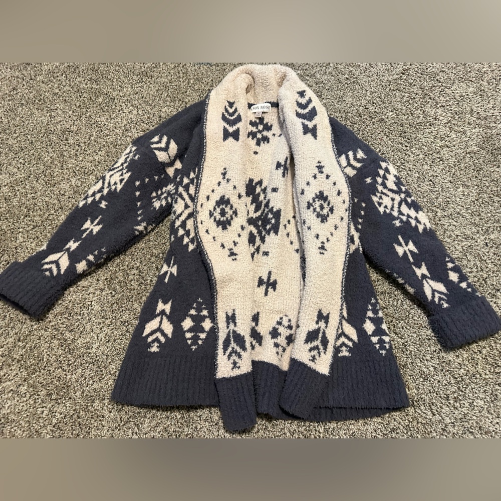 Knox Rose Cream and Blue Nordic Cardigan Sweater
